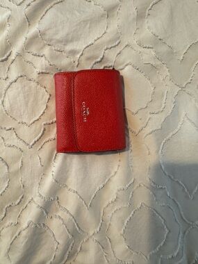 Coach Red Pebbled Leather Trifold Wallet